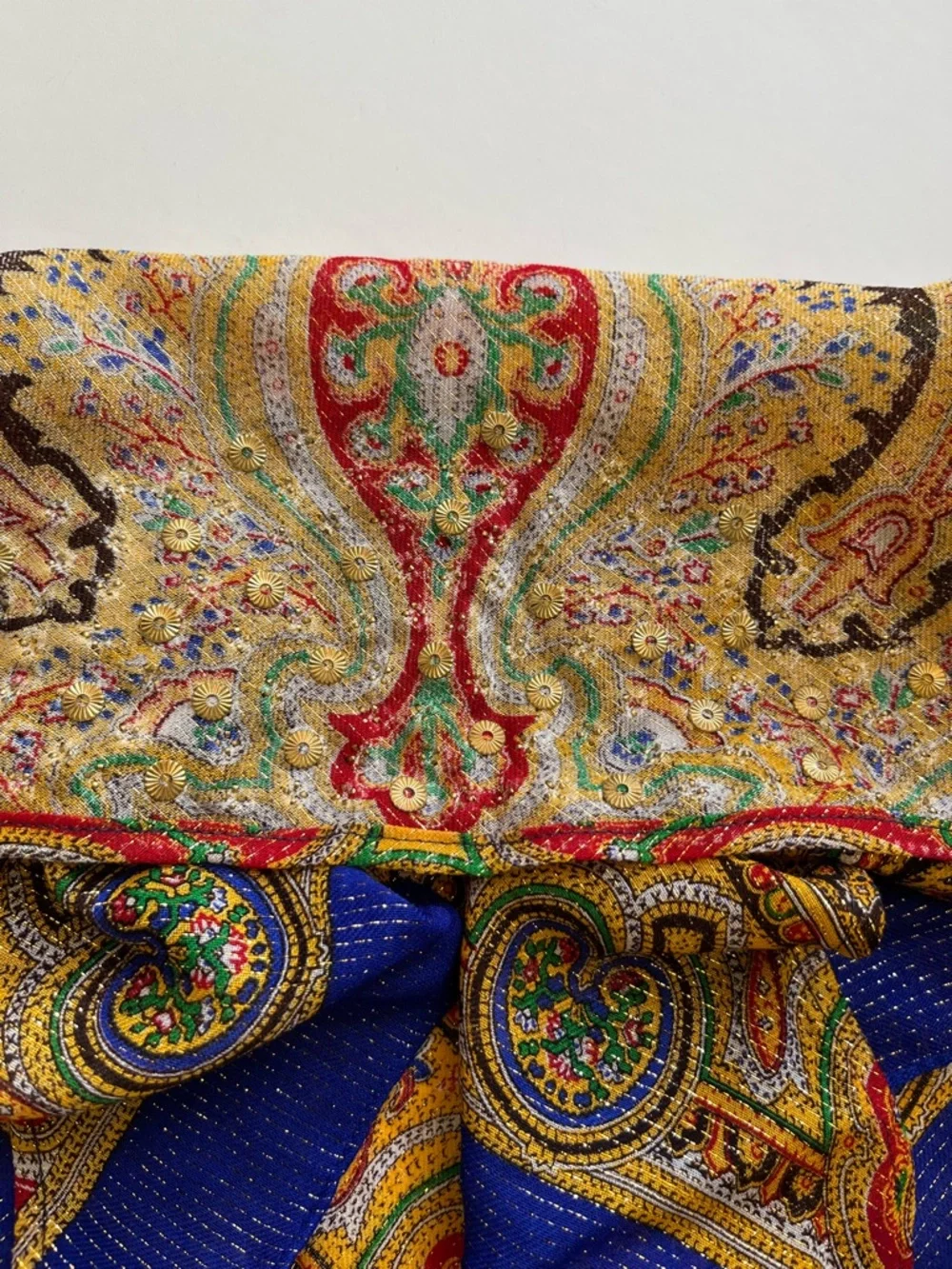 Vibrant Paisley Silk-Feel Scarf - Blue & Yellow - Picture 4 of 5